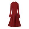 Women's Long Red Knit Dress with Coat Layer, Slim Fit, Pear Shape - Perfect for Autumn and Winter