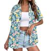 Women’s Fashion Casual Hawaiian Print Short Sleeve Button Down Collared Shirt Top with Relaxed Fit for Everyday Wear