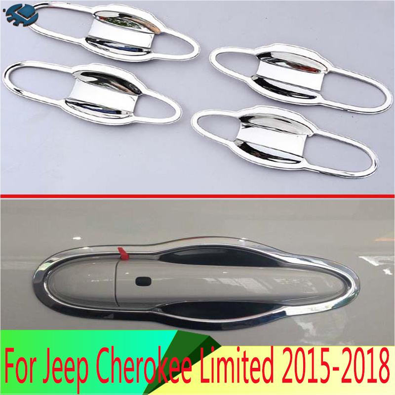 For Jeep Cherokee Limited 2015-2018 2017 2016 Car Styling Accessories ABS Chrome Door Handle Bowl Cover Cup Cavity Trim