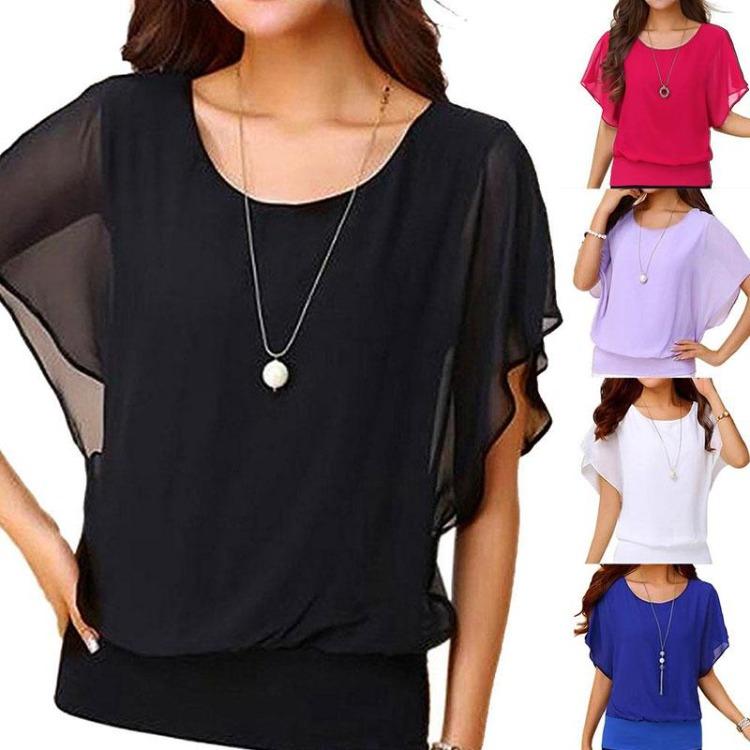 Camicetta in Chiffon Casual Larga Manica a Pipistrello Top Camicie Donna Estate