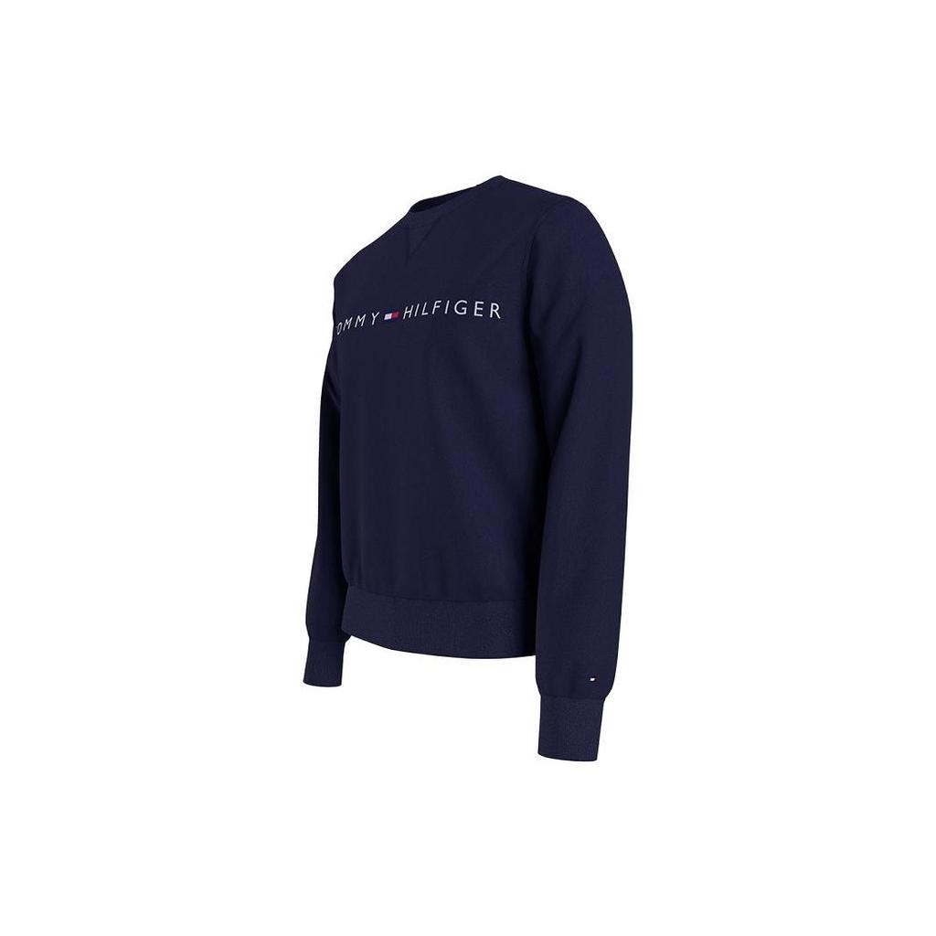 Tommy Hilfiger Solid Color Fleece Letter Print Pullover Straight-Cut Round Neck Autumn Winter Sweatshirt Men sweatshirt Navy-Blue 78D8989-079
