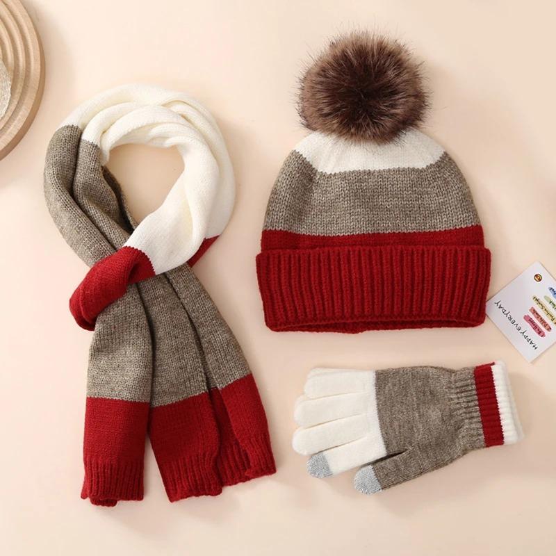 Conjunto de guantes, bufanda y gorro para niños de 8 a 16 años, traje cálido de invierno con gorro de punto grueso de lana, guantes y bufanda, conjunto de gorro para mujer.