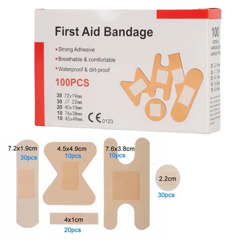 100Pcs First Aid Waterproof Wound Plaster Multi Size Band-Aid Patch For Home Travel First Aid Kit Emergency Kits Accessories
