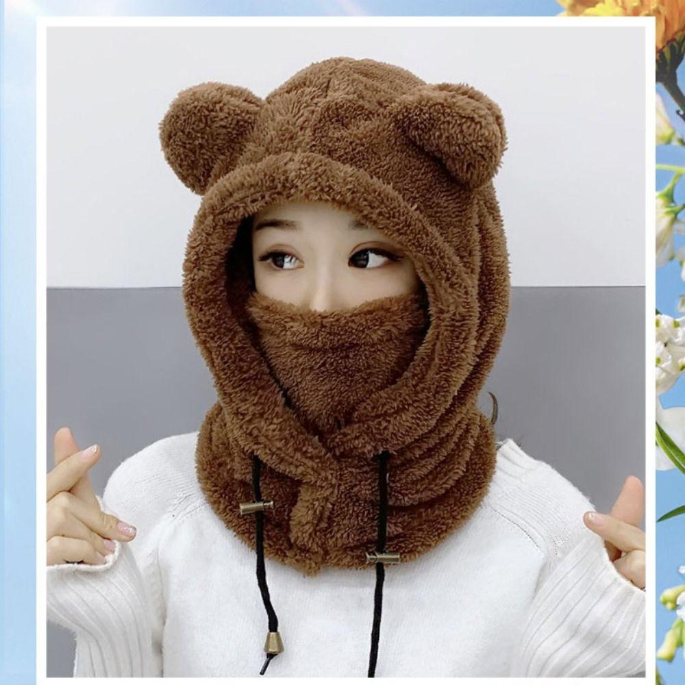 Windproof Winter Hats Balaclavas Mask Earflap Earmuff Cold Weather Bear Ear Hat  Women Girls
