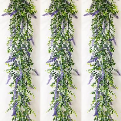 180cm Künstliche Hänge-Eukalyptus-Pflanzen Gefälschte Lavendelblüten-Ranken Plastik-Wandpflanzenblätter für Hochzeit Zuhause Weihnachtsdeko