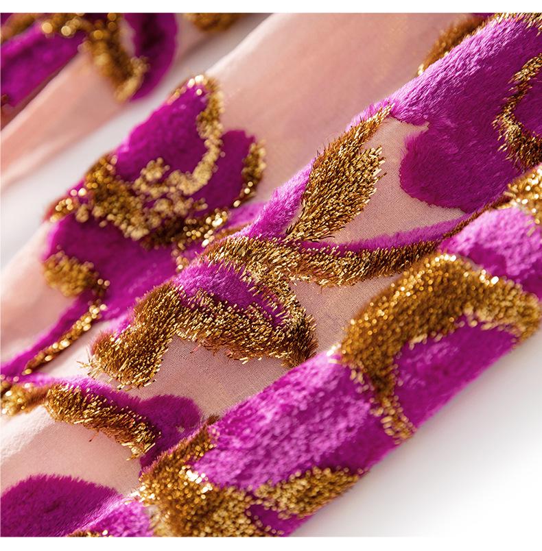 Luxury Women's Long Sleeve Flocked Top with Bright Silk Burnout Design