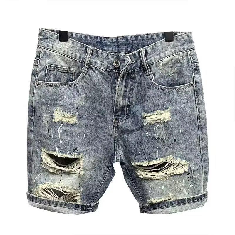 

Модные свободные джинсовые шорты с рваными кисточками в шикарном индустриальном стиле 36 светло-синий