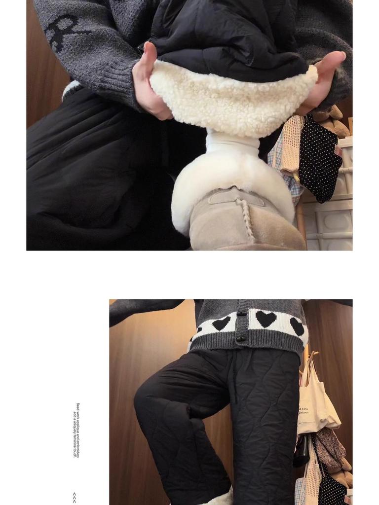 Women's Blue Northeast Fleece-lined Wide-leg Cotton Pants for Autumn/Winter - Windproof, Coldproof Ski Wear