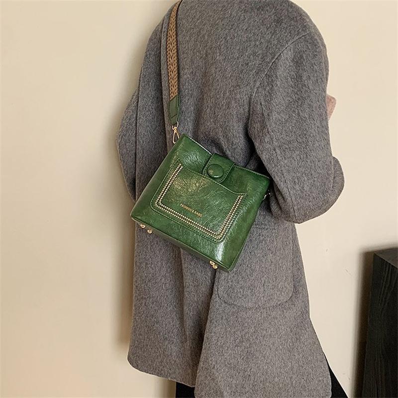 Borse a secchiello a tracolla in pelle PU semplice vintage per donna Borsa a mano di lusso firmata Borsa a spalla nera da donna