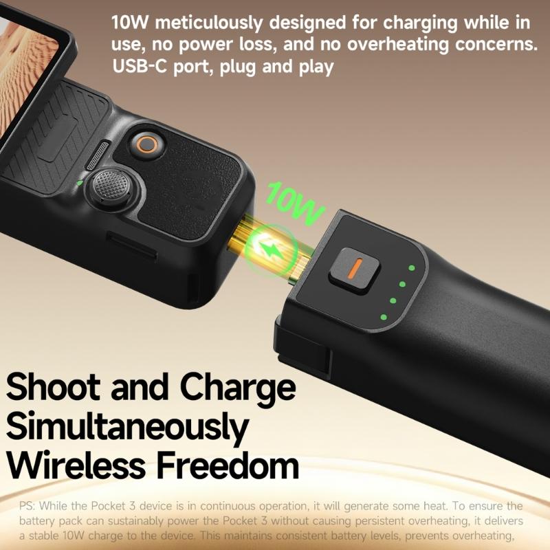 Portable Power Grip for Pocket 3 Cameras Extended Shoots Ergonomic Handle Builts In Rechargeable Battery
