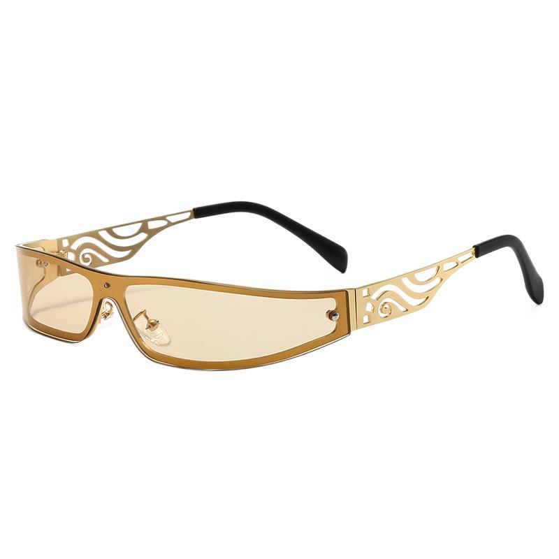 Lunettes de soleil rectangulaires étroites Marque de luxe Punk Enveloppantes Lunettes de soleil Unisexe Uv400 Monture en métal Noir Lunettes de mode