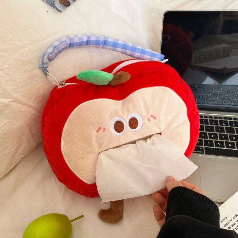 Creative Apples Shaped Fabric Tissue Box Holder Hanging Hook Space Saving Storage Case for Car And Office Environment