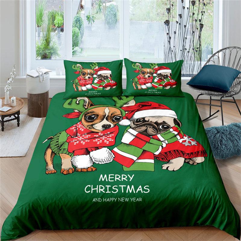 Cartoon Santa Claus Bedding Set King Queen Size Microfiber Christmas Dogs 3D Print Duvet Cover For Kids Pillowcases Home Textile