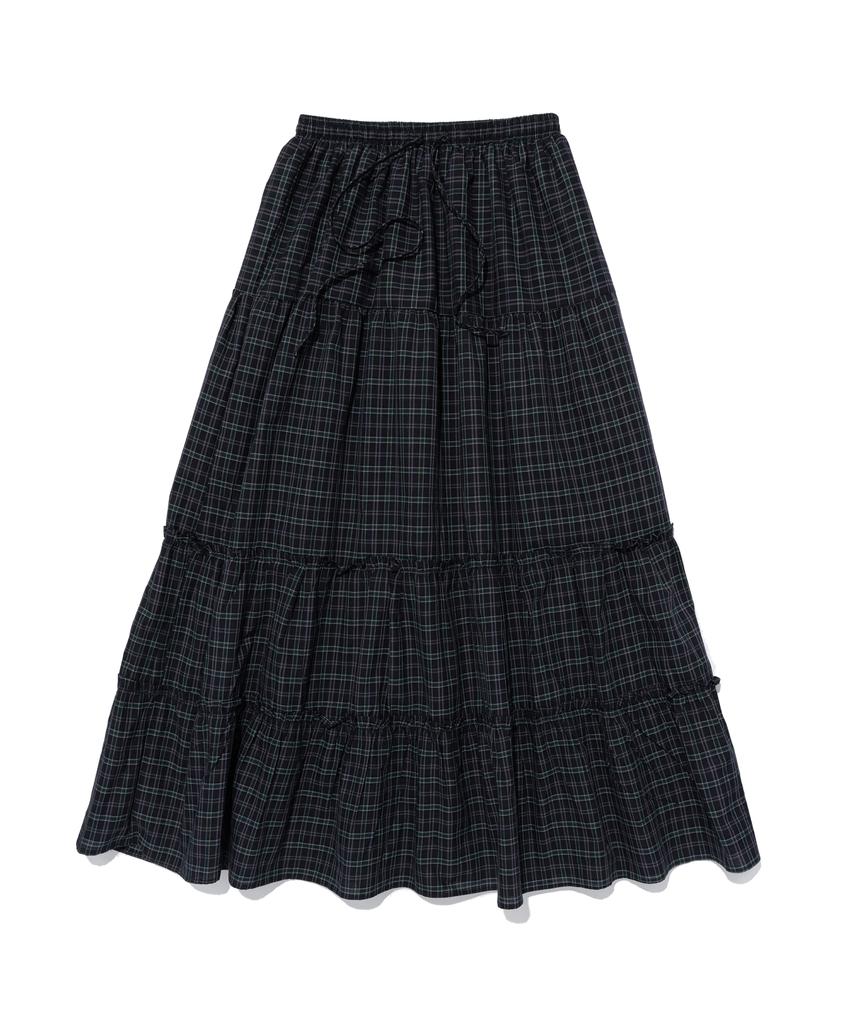 Cargo Bros For Woman Flare Frill Check Long Skirt (Navy)
