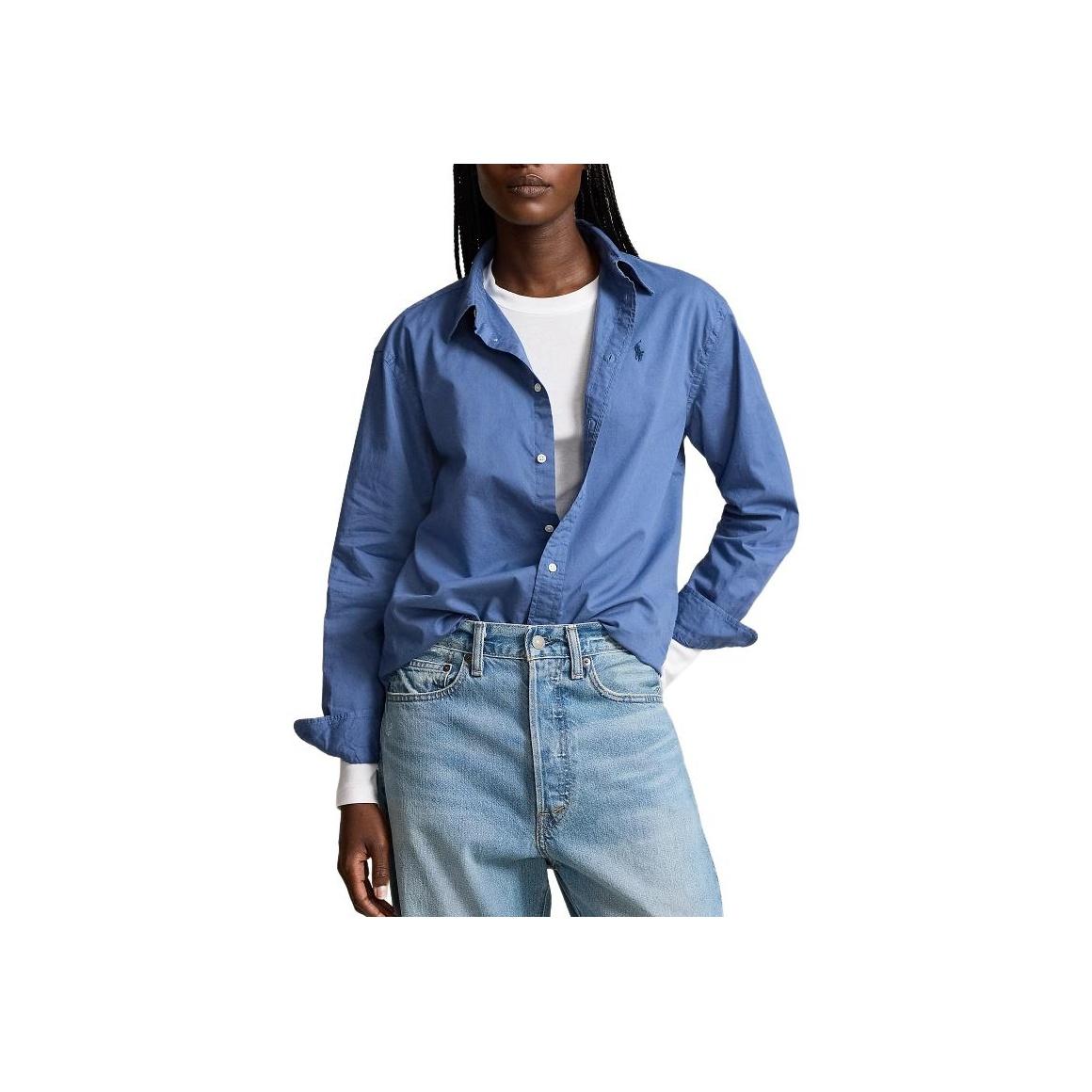 

Polo Ralph Lauren SS24 однотонная рубашка свободного кроя с вышитым маленьким пони и острым воротником, женские рубашки WMPOSHTNDN20248-400 M