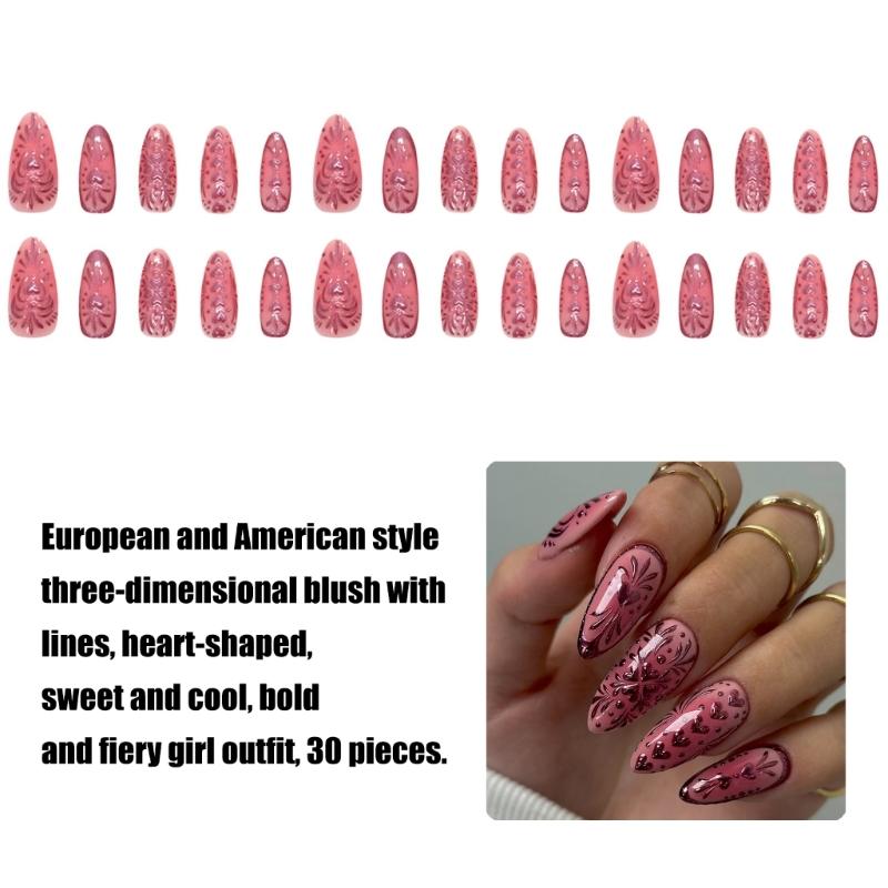 Almond Press On Nail Glossy Fake Nail Stick On Nail In 15 Sizes,30Pcs French Nail Tips for DIY Nail Art Decorations