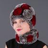 Rex Rabbit Rose Hat and Flower Scarf Set Specializing In the Production of Rex Rabbit Scarf Hat Two-piece Adult Hat