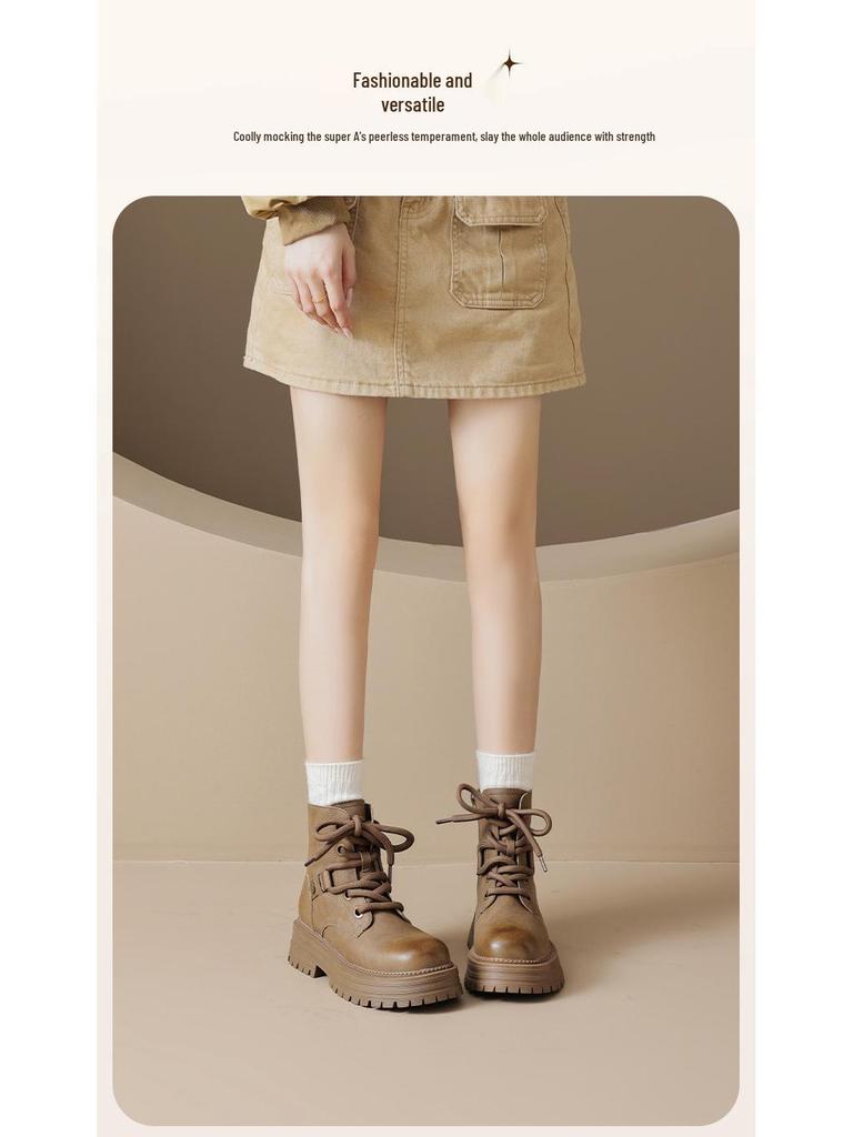 Augusden Damen Retro Martin Stiefel 2025 - Herbst Stiefeletten mit dicken Sohlen, Britischer Stil.