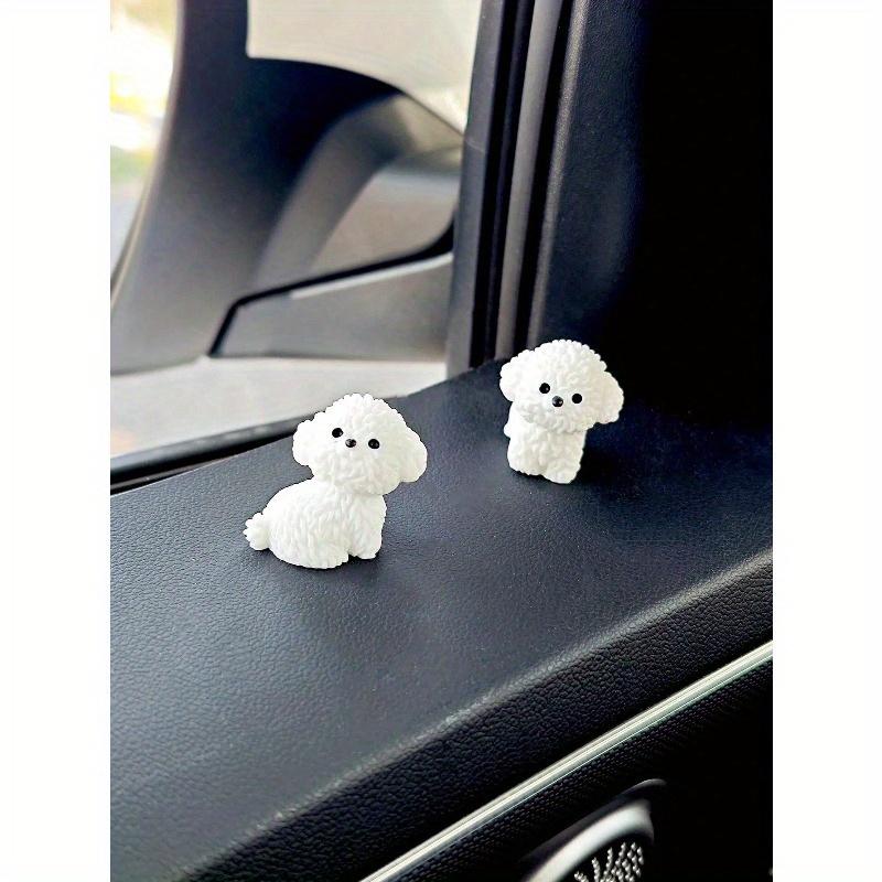 2pcs Super Cute White Bichon Dog Car Decoration Ornaments, Exquisite Small Gifts