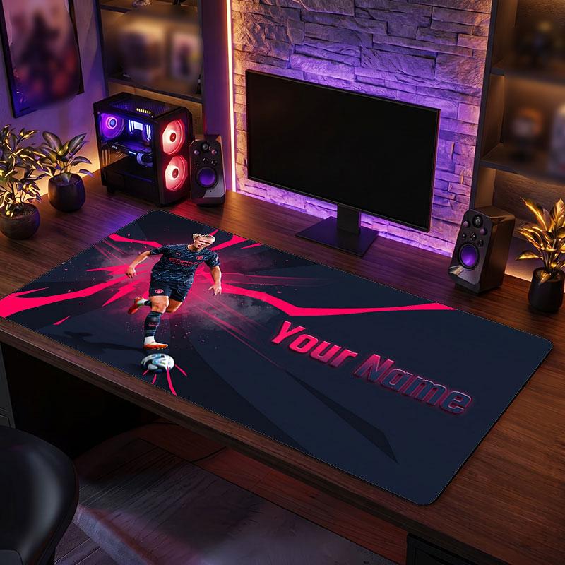 Erling Haaland Custom Large Mouse Pad, Personalized Name Text Print, Football Logo Non‑Slip Desk Mat Gaming Gift