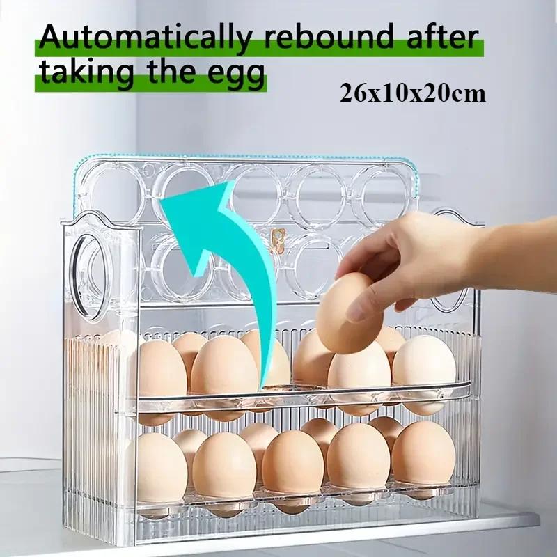 Eggs Holder for Fridge,4 Tiers Auto Rolling Fridge Egg Organizer,Space-Saving Egg Dispenser Holder,Holds 30 Eggs,Kitchen