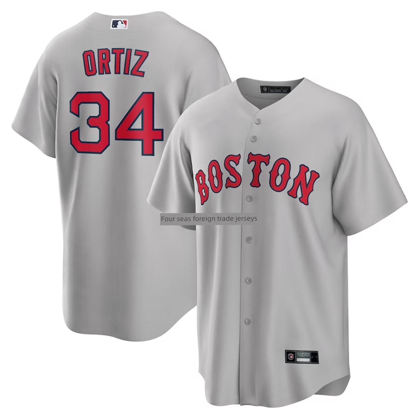 Fully Embroidered Boston Red Sox Boston Red Sox No. 34 Ortiz Men s Jersey Baseball Uniform S, 75KG серый/красный