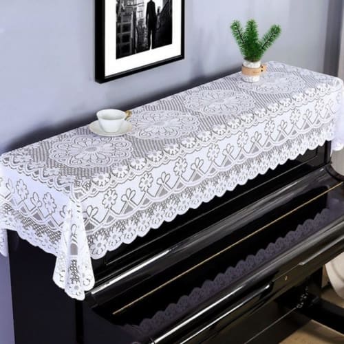 Micopuella Lace Upright Piano Cover, Approx. 200 x 90 cm, Floral Top Cover (White)