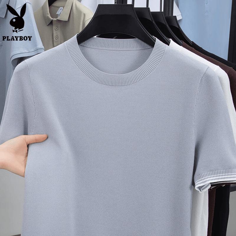 PLAYBOY Men's Quick-Dry Knit Round Neck Short Sleeve T-Shirt