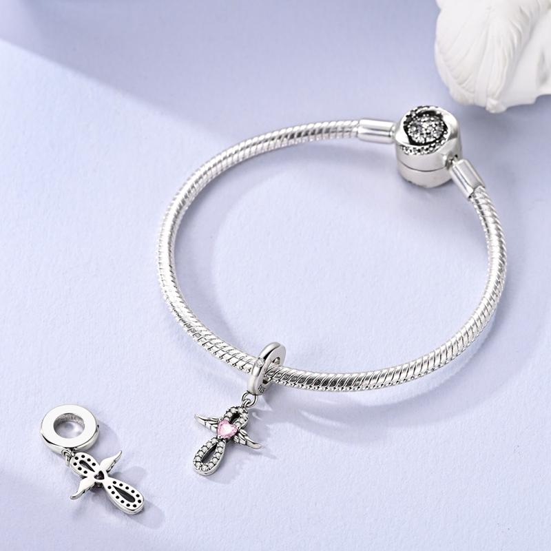 Original Charmscopper Pink Lucky Angel Guardian Pendants Fit Charms Platabracelets For Women Jewelry Making Diy Gifts