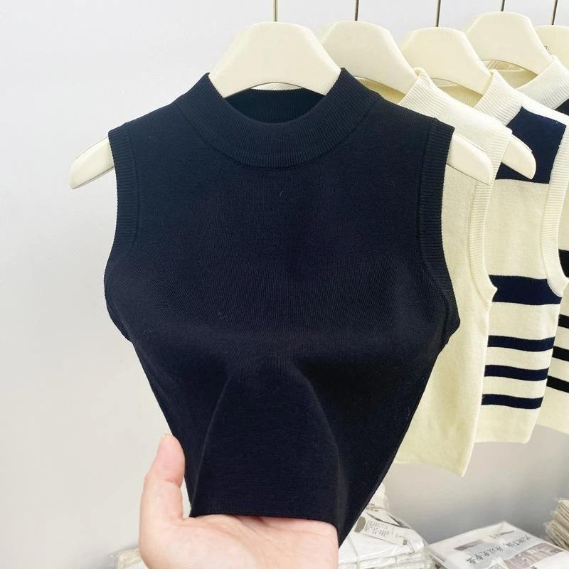 Knitted Suspender Outer Top, Ice Silk Trendy New Base, Sleeveless Vest Inside, Women's Summer Top