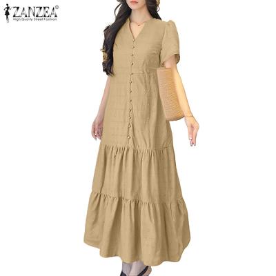 Women Elegant Embroidery Crochet Patchwork Short Sleeve Long Dress