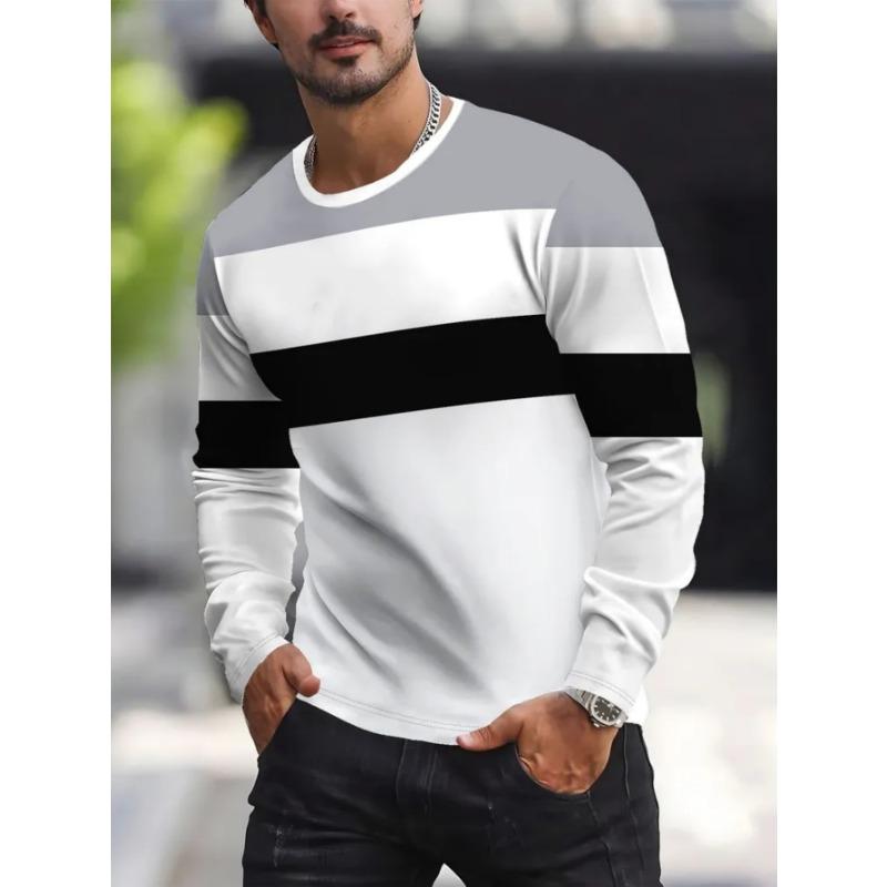 Men's Casual Daily Long-sleeved T-shirt, with Fashionable Printed Design, a Comfortable and Casual Top That Can Be Machine Washed
