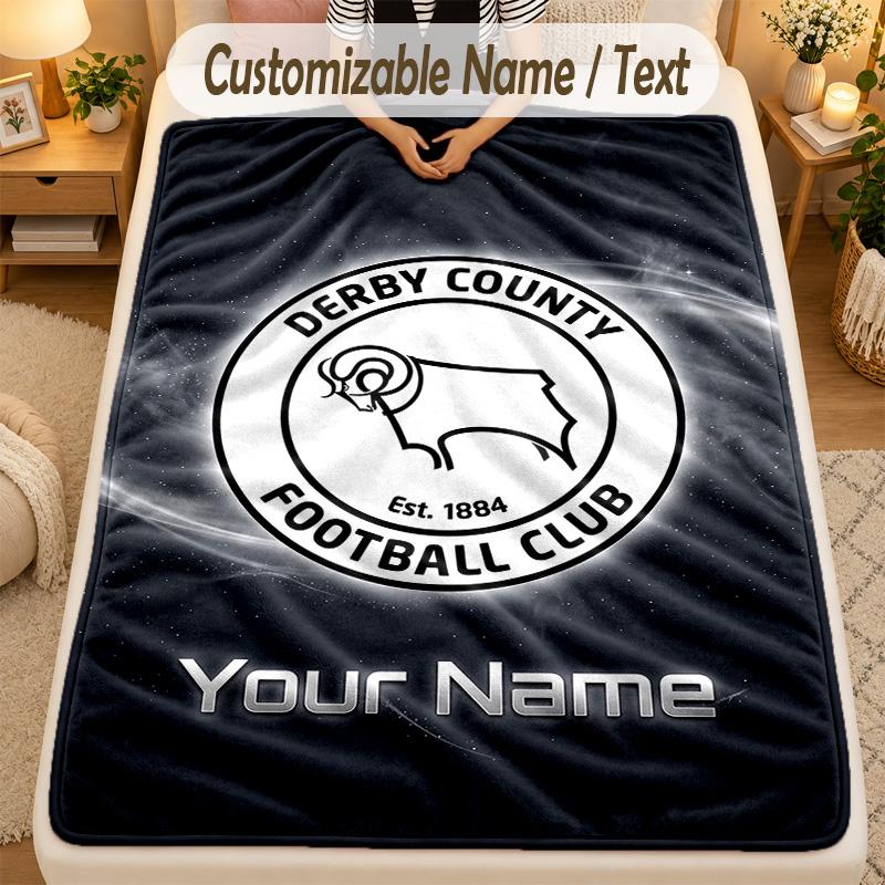 Flannel BlanketDerby County Custom Name Text Personalized Soft Warm Throw Blanket Home Decor Gift