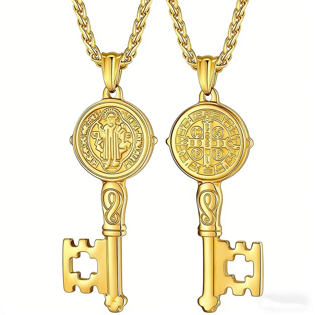 European and American Jewelry St. Benedict's Exorcist Key Necklace Titanium Steel Pendant Chain Pendant