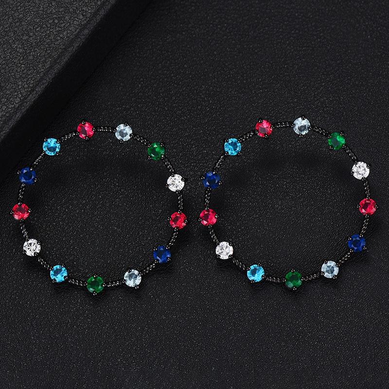 WWJ Hollow Out Golden Color Colourful Zirconia Stud Earrings