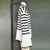 Women Fall Winter Turtleneck Long Sleeve Knit Striped Slit Loose Sweater