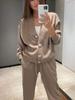 Set Due Pezzi Autunnale Donna Taglie Forti Casual Largo Abbigliamento Sportivo Cardigan a Manica Lunga Monopetto