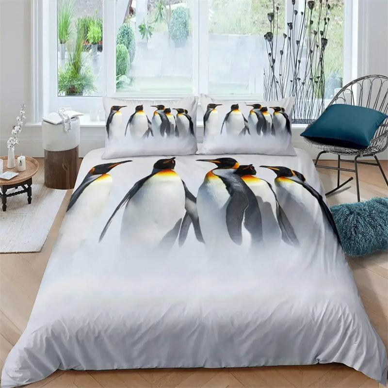 Penguin Duvet Cover Set Cartoon Bedding Girls Adult Single Twin Queen Size Soft Comfortable Duvet Cover Pillowcase