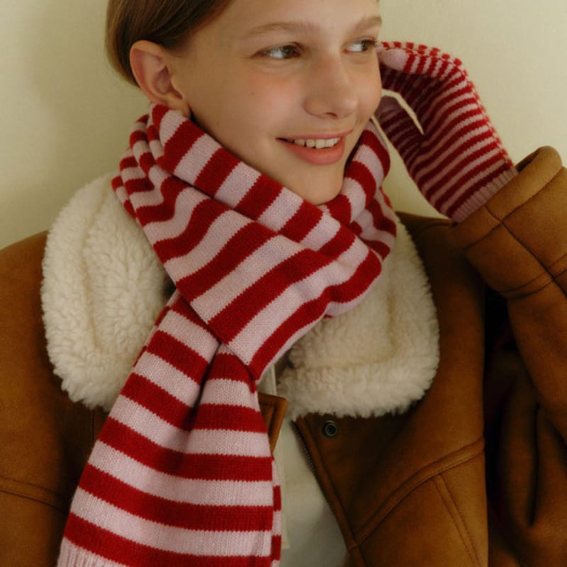 JILL BY JILLSTUART Wool Cashmere Striped Knit Muffler 4COLORS (JLMU5F120BK)