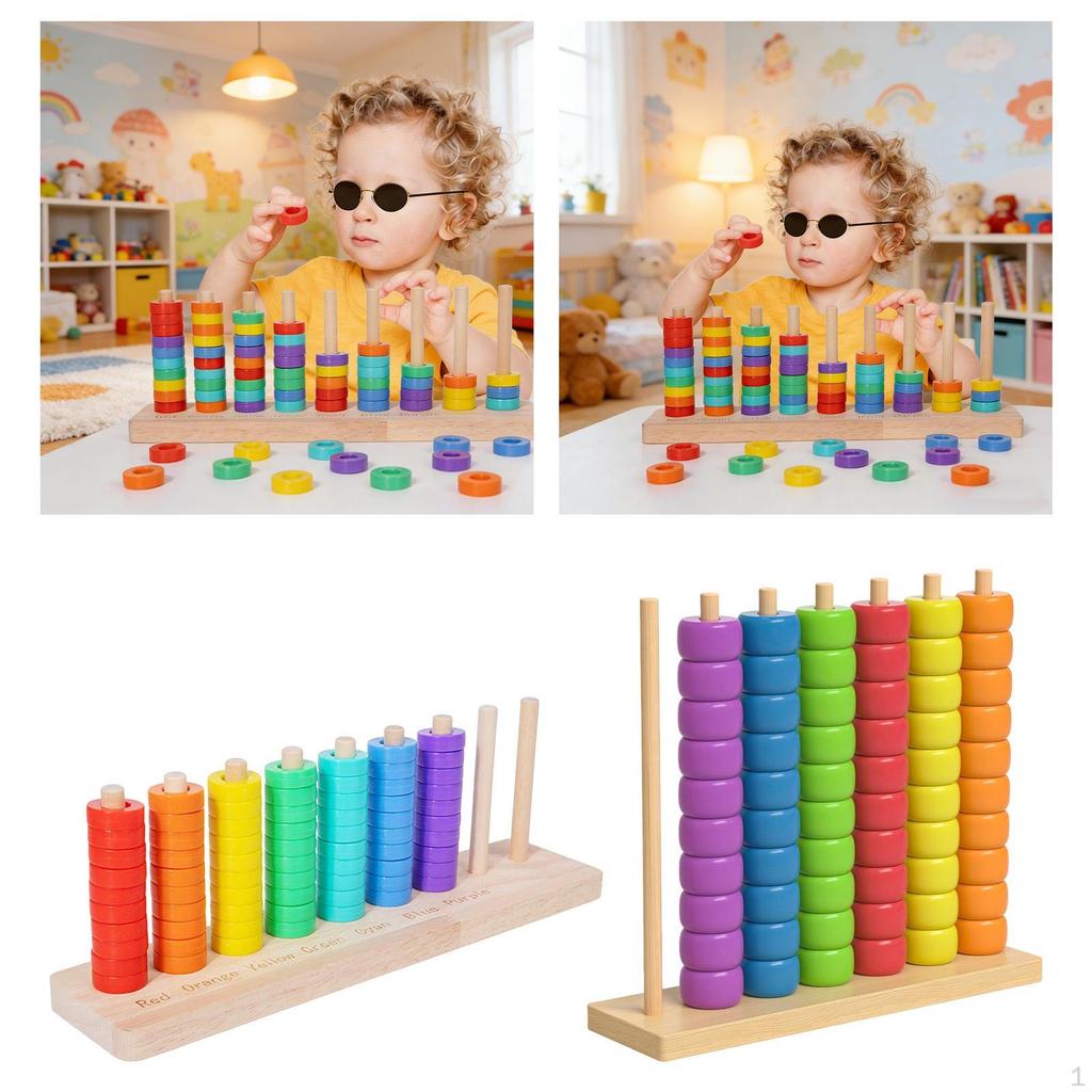 Color Sorting And Stacking Toy Made of Wooden Beads for Recognition, Educational