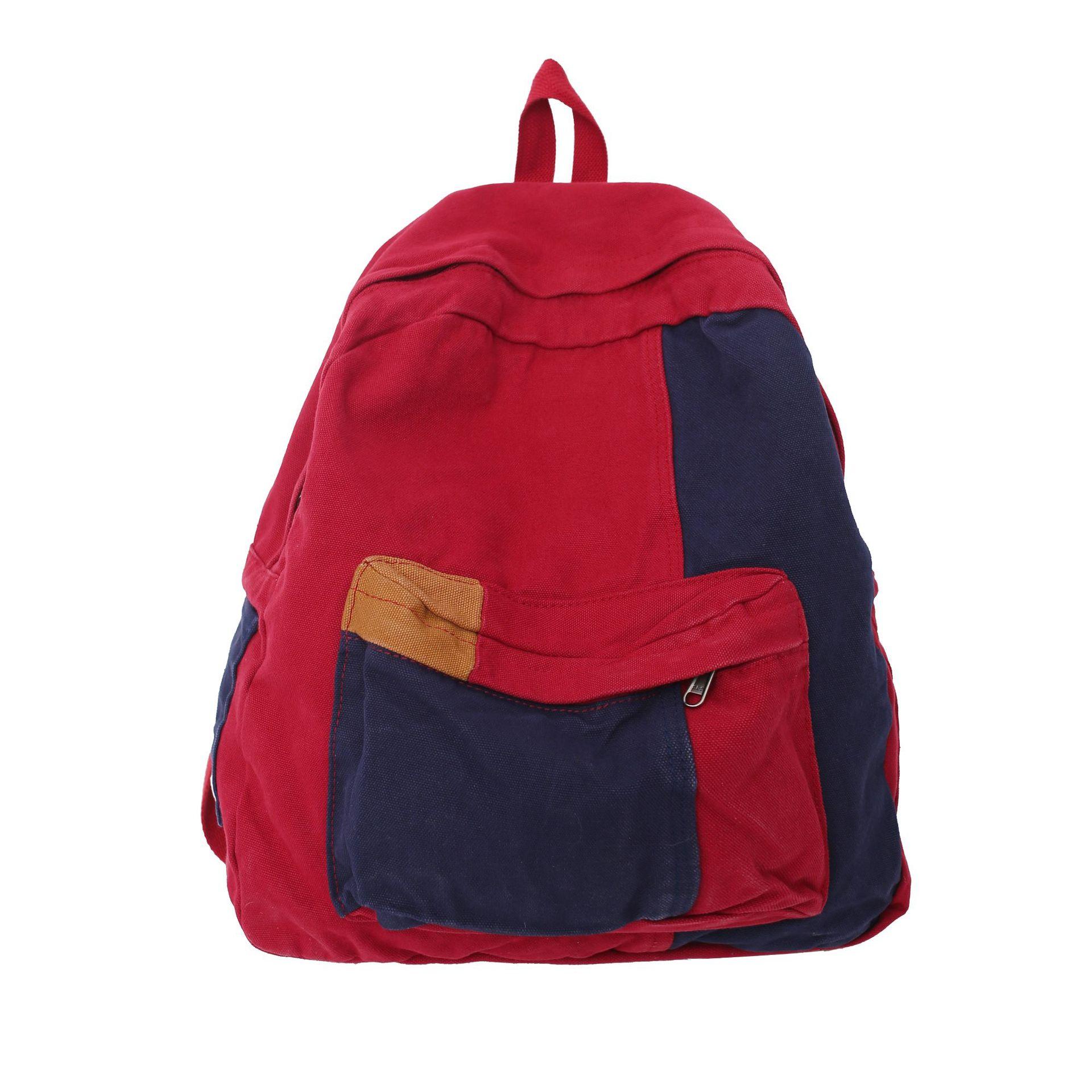 Women`s Color-Block Canvas Backpack, Red &