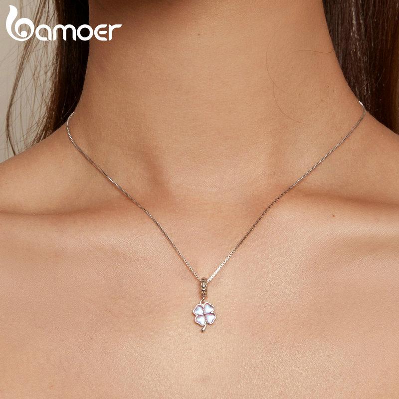 Bamoer כסף סטרלינג 925 תליון תלתן תלתן לתכשיטי עשה זאת בעצמך צמיד