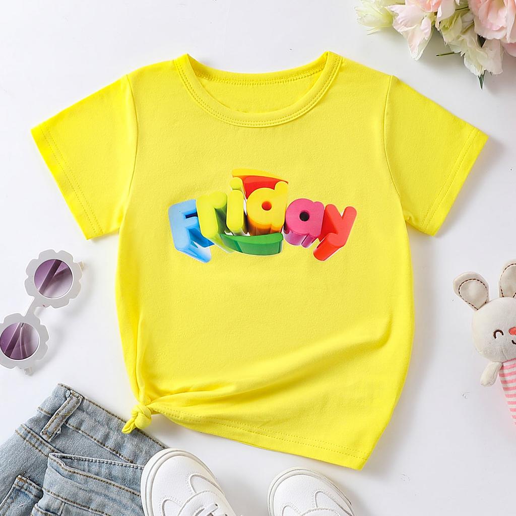 1-10 Years Old Girls Days Of Week Cotton Tees Week Calendar Graphic Print Casual & Trendy T-shirts For Spring & Summer
