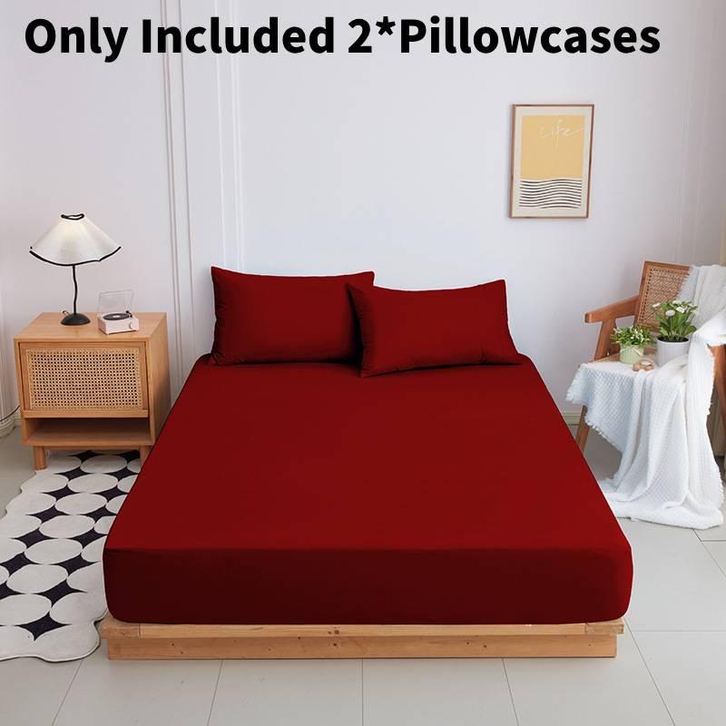 Color Mattress Solid Protector Pillowcase Bedspread Set Home Textile Accessories