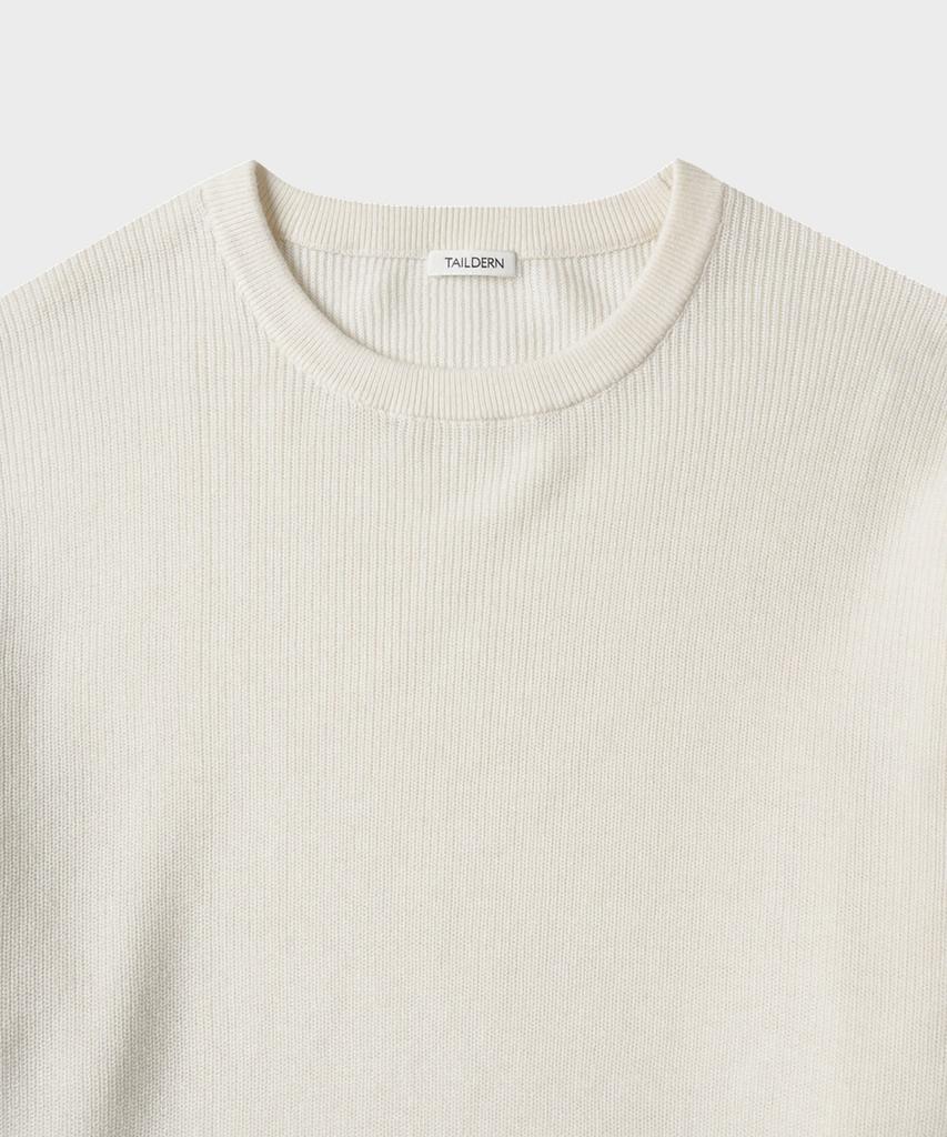 TAILDERN Leon Round Cotton Wool Sweater Ivory