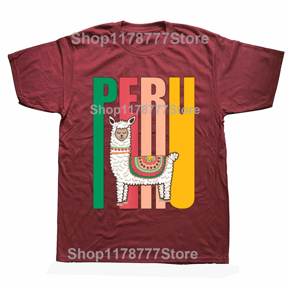 Funny Vintage Peru Alpaca Peruvian Llama T Shirts Graphic Cotton Streetwear Short Sleeve Birthday Gifts Summer Style Tshirt Men
