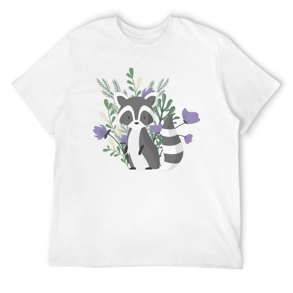 Cute Raccoon with Plants and Purple Flowers T-Shirt Oversized Graphic Tee Vintage Clothes Shirts Graphic Tees Tshirts for Men