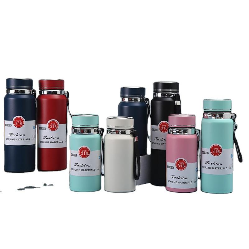 800ml 316 stainless steel large capacity outdoor travel vacuum insulated thermos cup water bottle flask with strap