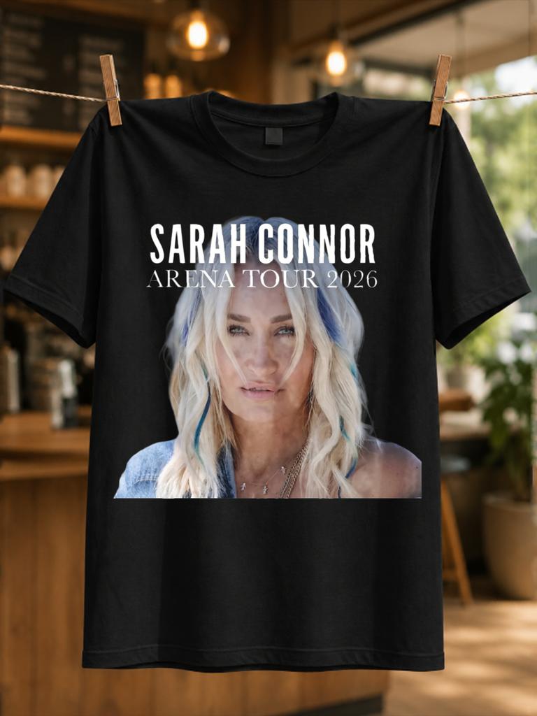 Sarah Connor Arena Tour Close Blonde Portrait Blue Hair Accents Wide Photo Crop And Polished 2026 Unisex All TShirt