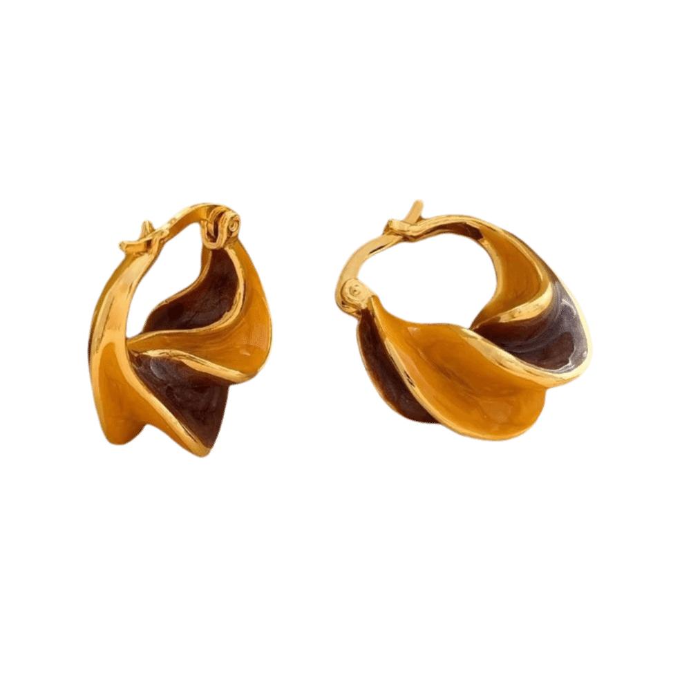 French Enamel Glaze Earrings Round Shape Statement Ear Buckle Creative Spiral Hoop Earrings  Daily жёлтый/коричневый